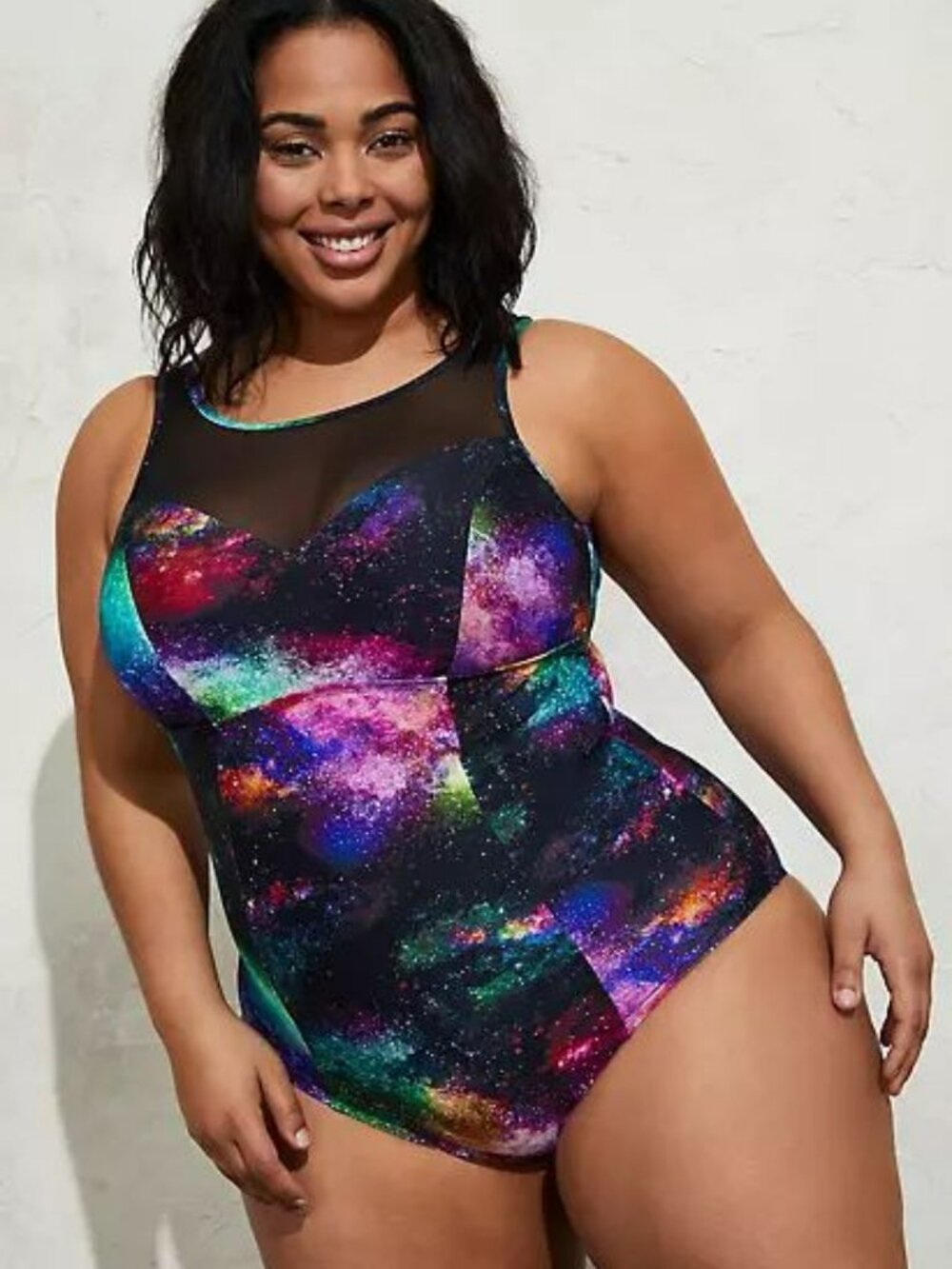 Torrid Galaxy Mesh Sweetheart Neckline One Piece Bathing Swim Suit 3X